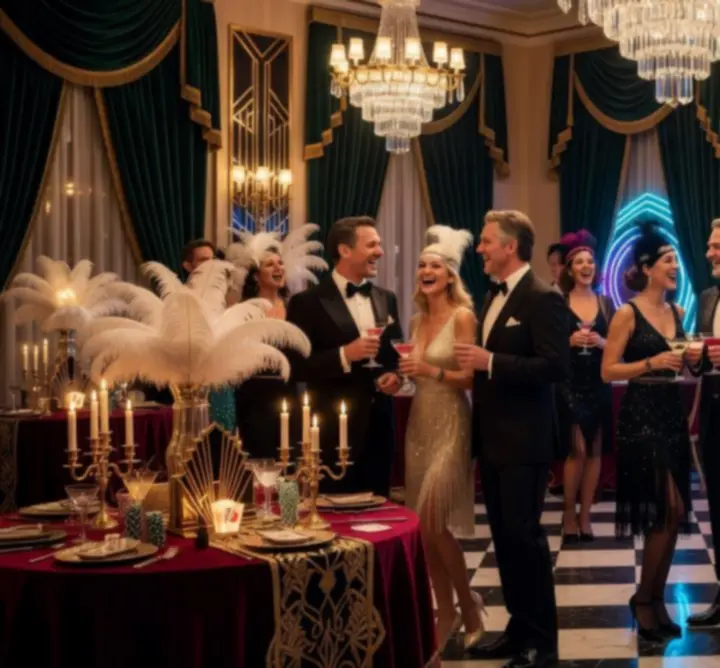 Kolorowa aranżacja wieczoru tematycznego z oświetleniem i dekoracjami