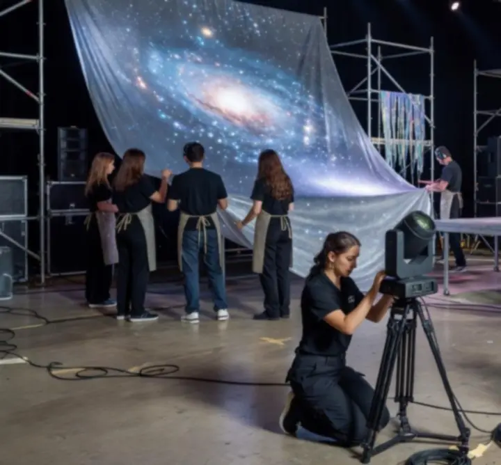 Kulisy przygotowań sceny i oświetlenia przed wieczorem tematycznym