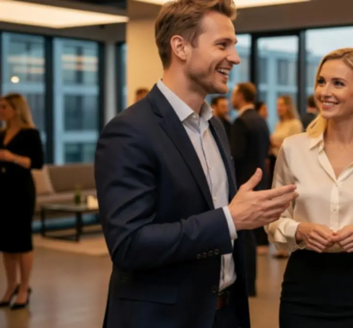 Grupa osób dzielących się wrażeniami po wydarzeniu StageCraft Agency